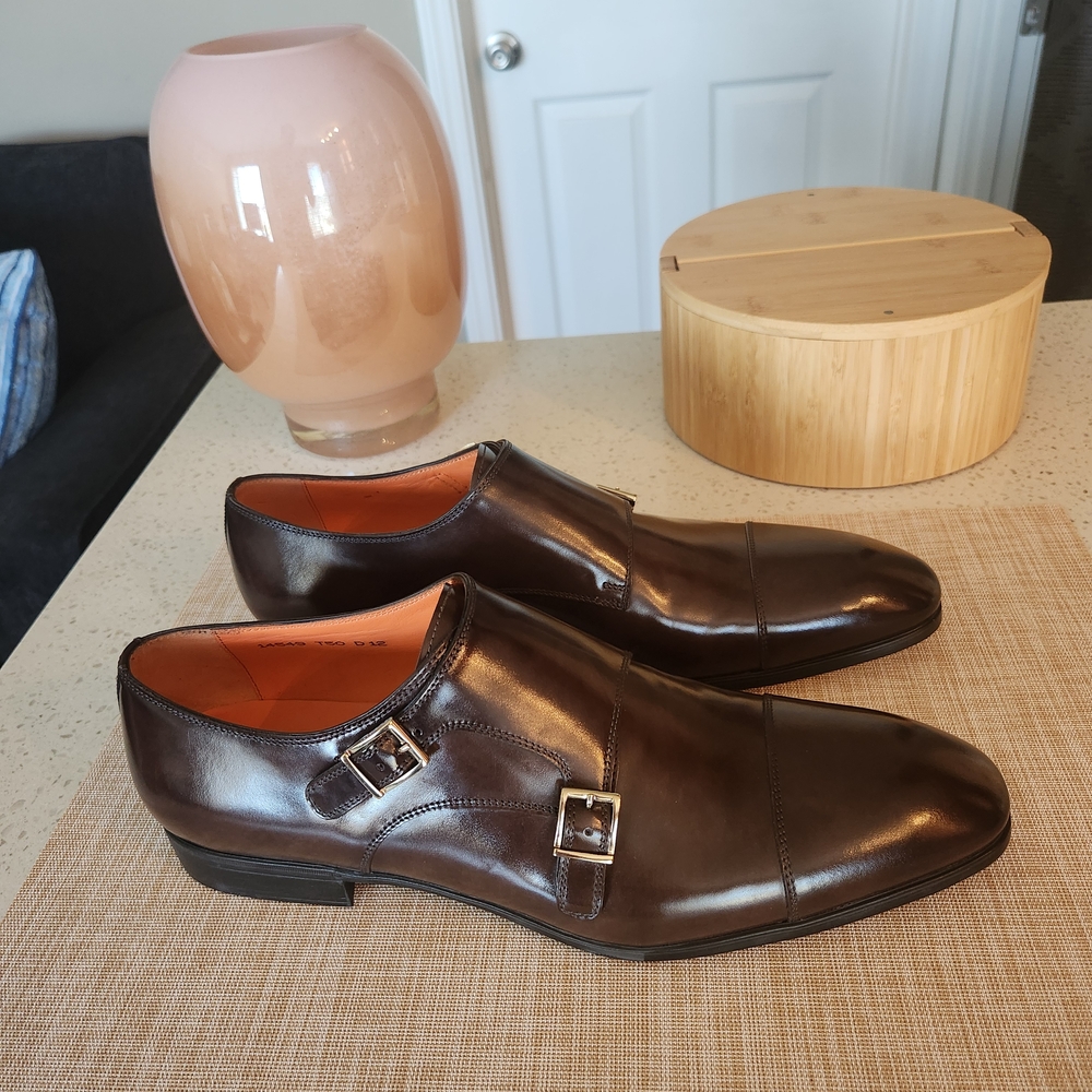 Santoni Dark Brown Double Monk Strap Oxfords